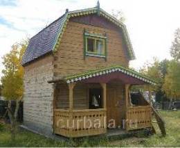 Вид здания бани на частном участке или даче.